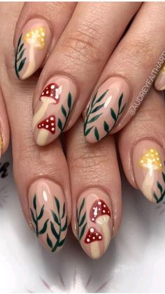 Garden Nails Design, Trippy Mushroom Nails, Cloud Emoji, Fox Nails, Boho Nails, Simple Acrylic, Hippie Nails, Colorful Nails