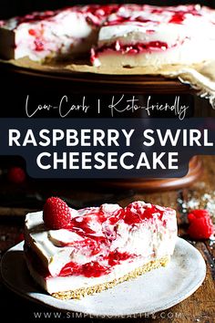 raspberry swirl cheesecake with text overlay