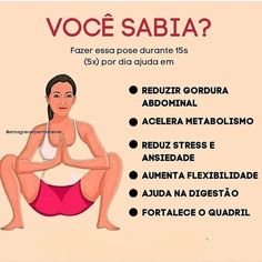 a woman sitting in the middle of a yoga pose with words above her that read, voce sabia?