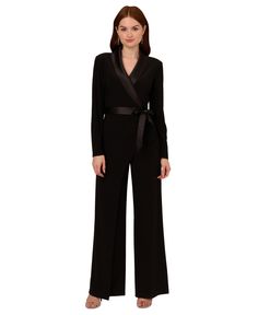 in stock Black Jumpsuit With Blazer, Evening Suits For Women, Jumpsuit Runway, Black Formal Jumpsuit, Shawl Neckline, Tuxedo Jumpsuit, Charmeuse Fabric, Petite Coat, Cocktail Attire