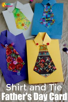 three paper bags with ties on them and the words shirt and tie father's day card