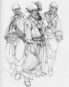 a drawing of three men standing next to each other