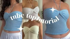 two pictures of different types of clothing with the words tube top material above them and below it