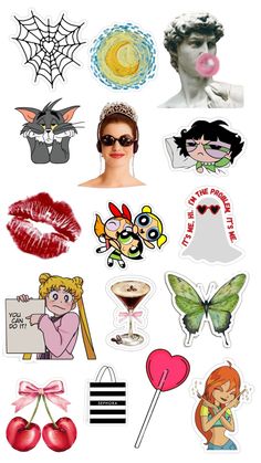 various stickers are shown on a white background