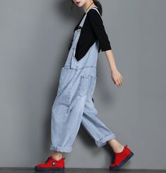 Denim Casual Spring Denim Overall Women Jumpsuits Casual Baggy Overalls, Casual Dark Wash Overalls, Casual Non-stretch Light Wash Denim Jumpsuit, Blue Baggy Overalls, Denim Blue Casual Overalls, Casual Denim Blue Jean Overalls, Baggy Blue Straight Leg Overalls, Blue Baggy Straight Leg Overalls, Casual Denim Blue Overall Jeans