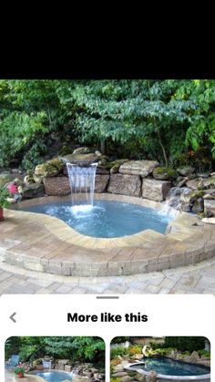 an image of a backyard with a pool and waterfall