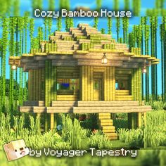 the cover for cozy bamboo house by vyggger tapestryry, with an image of a treehouse in the background