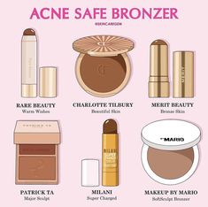 Makeup Products Acne Safe, Acne Safe Skincare, Acne Safe Contour, Acne Safe Skin Tint, Acne Safe Bronzer, Best Bronzer For Medium Skin, Acne Free Makeup, Makeup For Acne