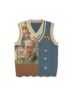 Forest Prince Artistic Knit Vest Knit Vest Aesthetic, Aesthetic Sweater Vest, Casual Suit Vest, Outfit Vest, Animal Scarf, Sweater Shorts, Scarf Vest, Half Pants, Short Scarves