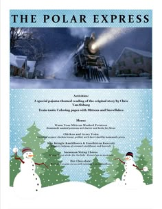 the polar express poster with snowmen and trees