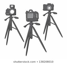 three tripod cameras sitting on top of each other in front of a white background