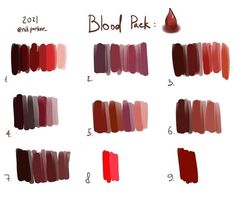 the different shades of lipstick are labeled in red, pink, and dark brown colors