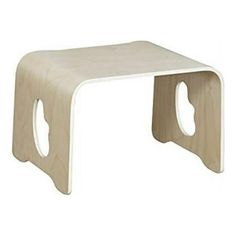 a wooden stool with two holes on the bottom and one hole in the middle,