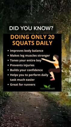 a woman doing squats on a trail with the words doing only 30 squats daily