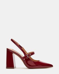 MAEGAN WINE PATENT Block Heel Slingback, Buckle Top, Leather Socks, Shoe Inspo, Red Heels, Slingback Heel, Slingback Pump, Designer Heels, Womens Heels