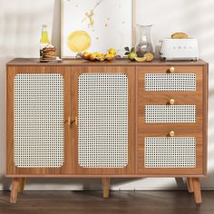 a sideboard with some food on top of it