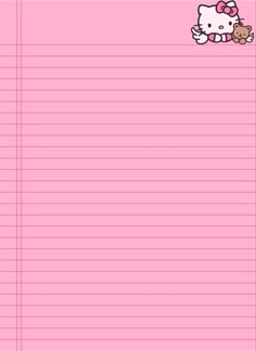 a pink lined paper with hello kitty and teddy bear on the side, in front of a