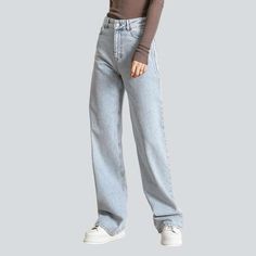 Feel the nostalgia of the Nineties in our 2023 Autumn Collection's high-waisted. straight women's jeans! This vintage-inspired piece is perfect for those who want to show off their bold. fashion-forward personality. Crafted with stonewashed denim and a zipper and button closure. these jeans offer a chic. timeless look with luxurious comfort.Distinctive Features: 90s Style: Step back into an iconic era with this vintage-inspired fashion statement. High-Waisted: Flaunt your figure with a classic. Trendy Non-stretch Straight Bottoms, Non-stretch Wide Leg Jeans For Streetwear, Trendy Baggy Full-length Jeans, Trendy High Waist Straight Fit Bottoms, Baggy High Rise Vintage Flare Jeans, Non-stretch Straight Leg Bottoms For Streetwear, Baggy Flare Jeans For Streetwear, Vintage High-rise Baggy Flare Jeans, Vintage High Rise Baggy Flare Jeans