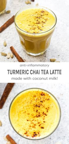 turmeric chai tea latte is made with coconut milk and cinnamons