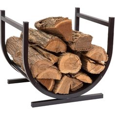 a stack of logs in a metal holder