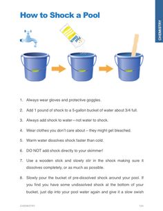 the instructions for how to shock a pool with buckets and plungers on it