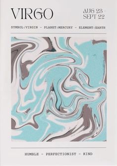 the front cover of virgo magazine, featuring blue and grey swirled marbled paper