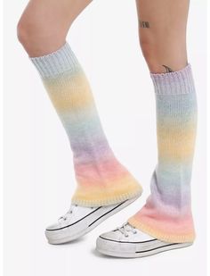 Pastel Rainbow Flare Leg Warmers Cute Pastel Accessories, Flare Leg Warmers, Flared Leg Warmers, Updated Outfits, Rainbow Stuff, Rainbow Clothes, Object Heads, Alt Clothing, Blair Witch Project