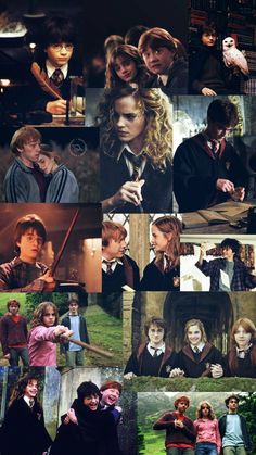 harry potter collage with hermi and hermi's friends in the background