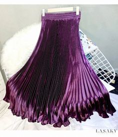 Lasaky - Reflective Satin Pleated Maxi Skirt with High Waist, Fish Tail Cut and Umbrella Flared Hem Casual Purple Skirt For Winter, Umbrella Design, Pleated Chiffon Skirt, Umbrella Skirt, High Waisted Maxi Skirt, Umbrella Designs, Pleated Long Skirt, Fish Tail, Pleated Maxi Skirt