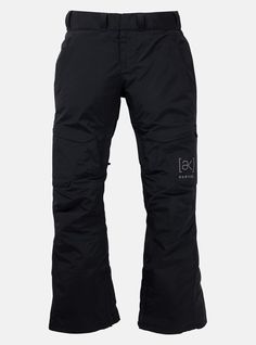 the back view of a black snowboard pant with an embroidered logo on it