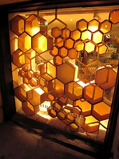 an image of a window that is made out of hexagonal cubes and lights