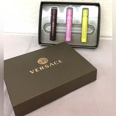 Versace Mini Fragrance Set. Cones With 1ml Sprays Each Of Bright Crystal, Yellow Diamond & Crystal Noir. New In Packaging. Great Stocking Stuffer/Gift. Crystal Noir, Crystal Yellow, Mini Fragrance, Versace Bright Crystal, Bright Crystal, Versace Accessories, Fragrance Set, Stocking Stuffer Gifts, Yellow Diamond