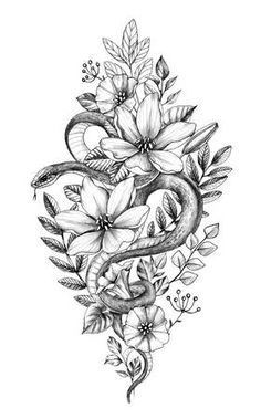 a snake and flowers tattoo design