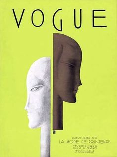 a poster with two heads facing each other and the words'voque'written in french