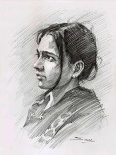 a black and white drawing of a woman