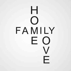 the words hoo family love are shown in black on a white background with an eye chart