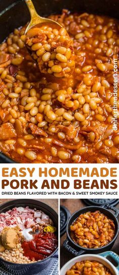 easy homemade pork and beans recipe in the slow cooker with instructions to make it