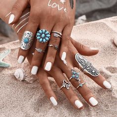 9 Piece Bohemian Turquoise Ring Set Various Sizes Bin F Vintage Turquoise Ring, Ring Sets Boho, Estilo Hippie, Cowgirl Jewelry, Knuckle Ring, Knuckle Rings, Bohemian Rings, Western Jewelry, Vintage Turquoise