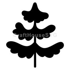 a black and white silhouette of a tree with leaves on the top, against a white background