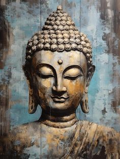 an image of a buddha statue painted on wood