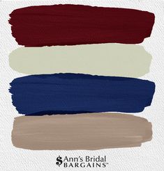 four different shades of red, white, and blue on top of each other with the words ann's bridal bargain