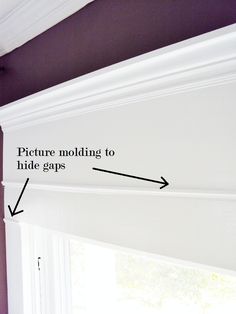 the corner of a window with an arrow pointing up to it and labeled pictures below