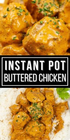 instant pot buttered chicken on top of white rice