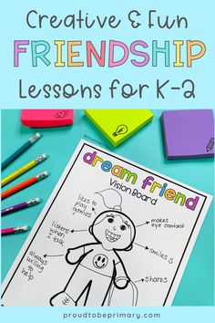 a coloring page with the words, creative and fun friends lessons for k - 3