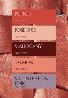 the color scheme for salmon is shown in different shades and colors, including pink, red,