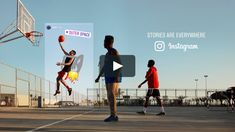 a group of young men playing basketball on an outdoor court with the words, stories are everywhere