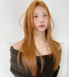 Spring Personal Color Hair, Korean Hair Color 2024 Trends, Ginger Hair Cool Skin Tone, Hair Inspo Color Natural, Hair Color That Matches Skin Tone, Korean Orange Hair, Kpop Idols Orange Hair, Light Orange Brown Hair, Korean Ginger Hair