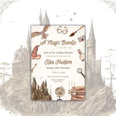 a harry potter themed birthday party with hogwart's castle and wizard wands