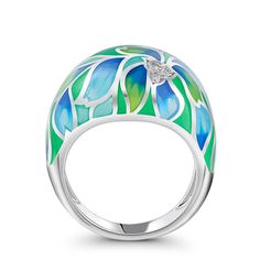 How beautiful is this sweet spring ring? The ring features flowers and leaves that wrap around your finger, detailed with bright enamel for lovers of colour! The perfect accessory for spring and summertime, or to keep the floral vibe going all year round.Carat Weight: 0.072 ctStone Size: 1.4 mmNumber of Stones: 3 Stone Shape: RoundStone Color: Diamond WhiteWeight: 4.79 gWidth: 3.7 mmHeight: 7.7 mmThickness: 1.6 mmMaterial: 925 SilverPlating Color: Silver Green Enamel Ring For Wedding, Hand Painted Jewelry For Spring, Spring Hand Painted Jewelry, Spring Green Ring As A Gift, Green Ring For Spring Gift, Green Flower-shaped Enamel Jewelry, Green Rings For Spring Gift, Green Ring Perfect For Spring Gifting, Green Enamel Wedding Ring