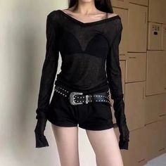 Sexy Mesh Long Sleeve Women Transparent Black Fashion T-shirts Vintage Streetwear Casual Slim Up Solid Aesthetics Tops Season: Spring/Summer Clothing Length: regular Decoration: Sheer Elasticity: Slight Strech Sleeve Style: regular Fabric Type: Mesh Fabric Material: POLYESTER Pattern Type: Solid Gender: WOMEN size Bust(cm) Length(cm) M 72-86 61 L 76-90 62 XL 80-94 63 2XL 84-98 64 Edgy Sheer Tops For Alternative Fashion, Black Sheer Top Y2k Style, Y2k Black Sheer Tops, Black Sheer Y2k Style Tops, Black Sheer Y2k Top, Edgy V-neck Top For Club, Black Sheer Top In Y2k Style, Black Long Sleeve Y2k Mesh Top, Y2k Black Long Sleeve Mesh Top